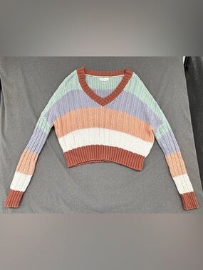 Aeropostale Chunky Knit Women’s Cropped Striped Sweater Pastel Stripes M